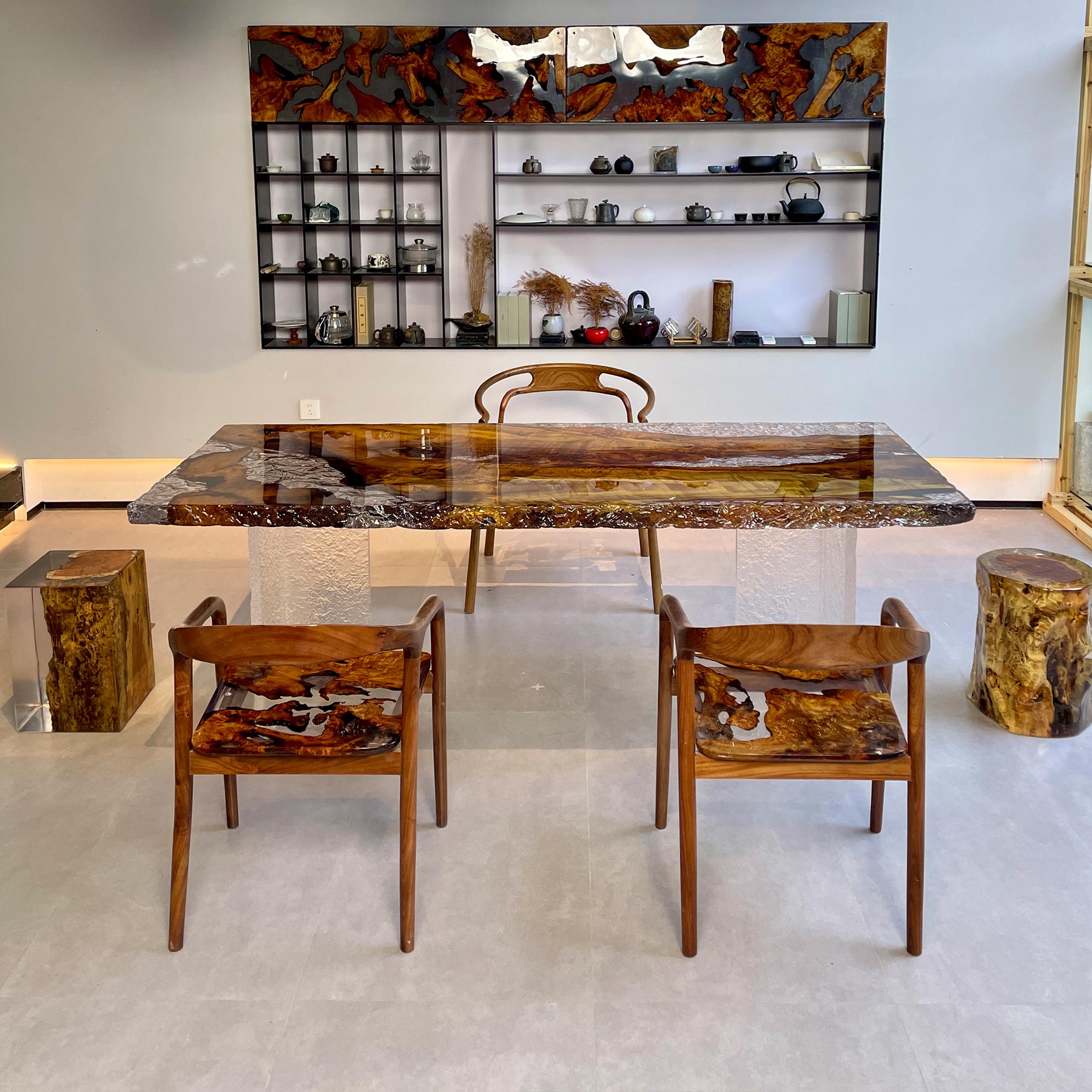 Epoxy Resin Golden Camphor Wooden Table - Kazanahome
