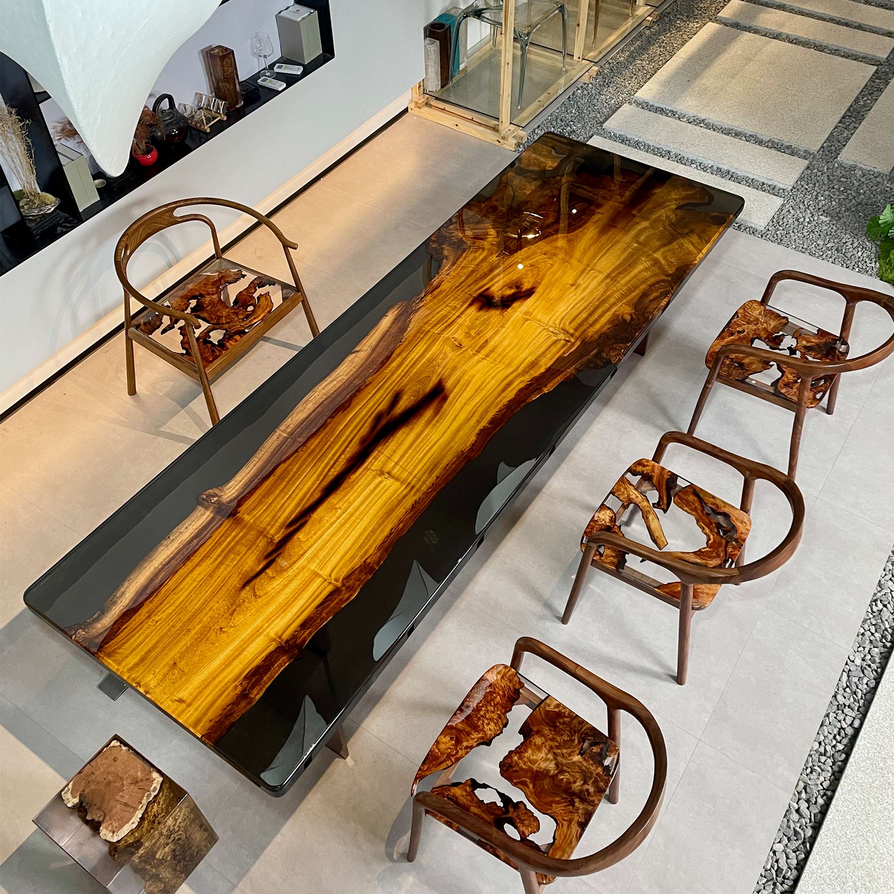 Golden Camphor Wood Epoxy Table - Kazanahome
