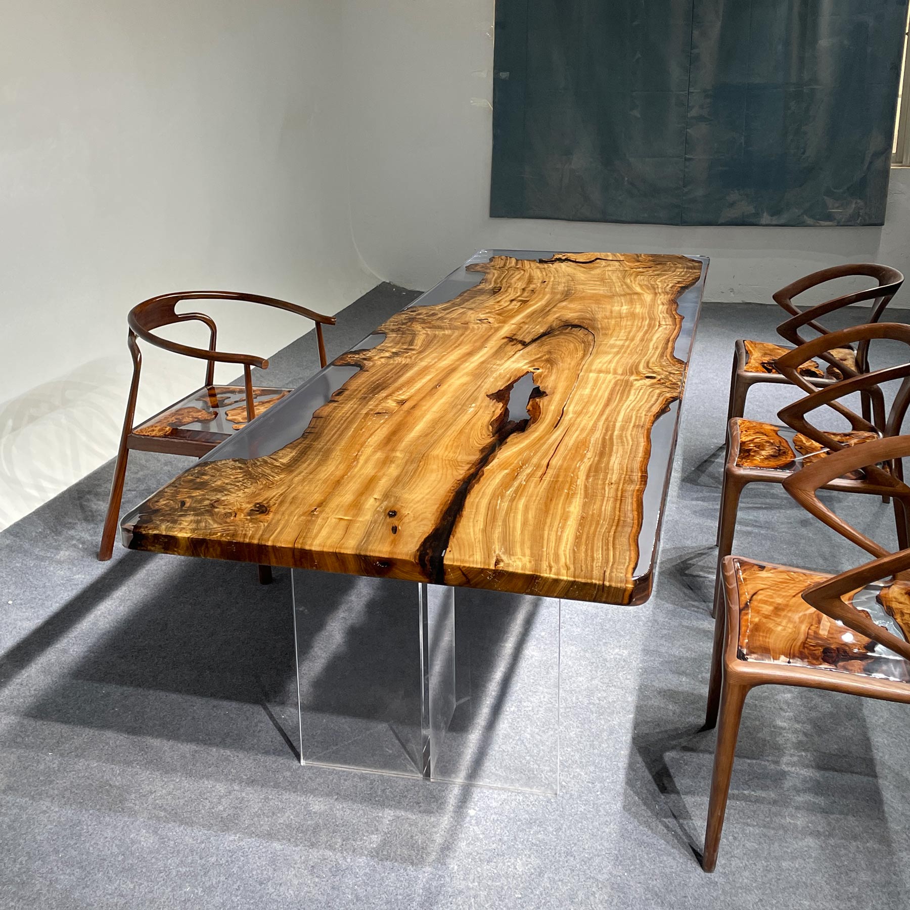 Epoxy Resin Golden Camphor Wood Dining Table - Kazanahome
