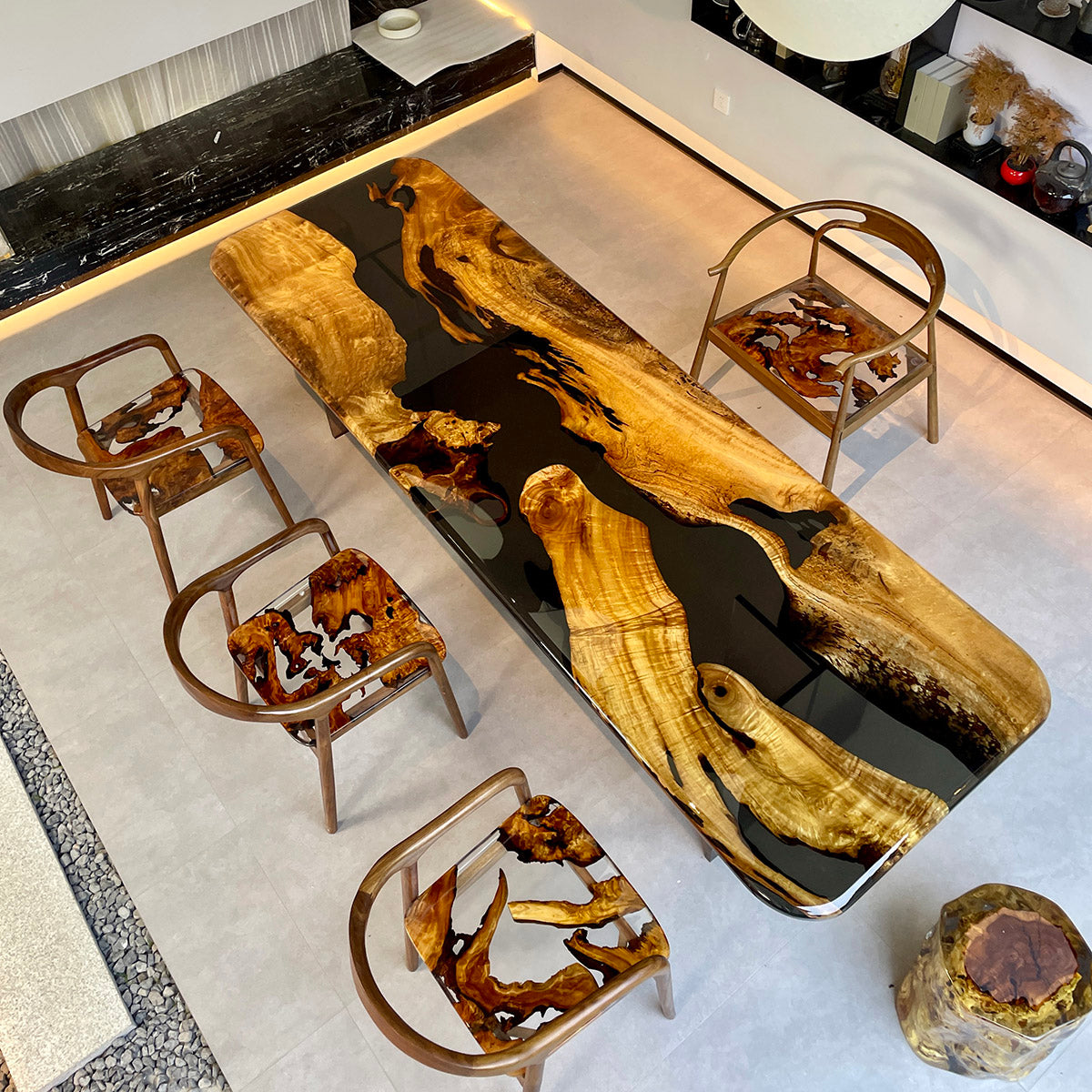 Golden Camphor Wood Epoxy Resin Table - Kazanahome
