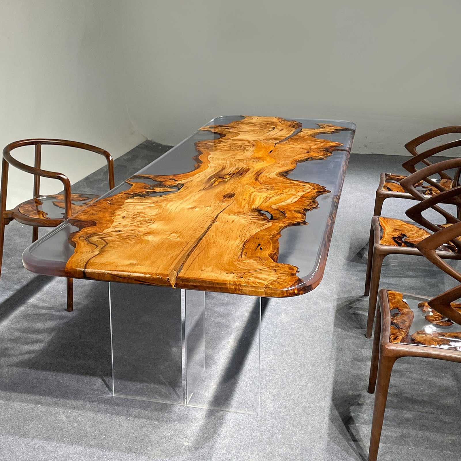 Epoxy Resin Golden Camphor Wood Table - Kazanahome