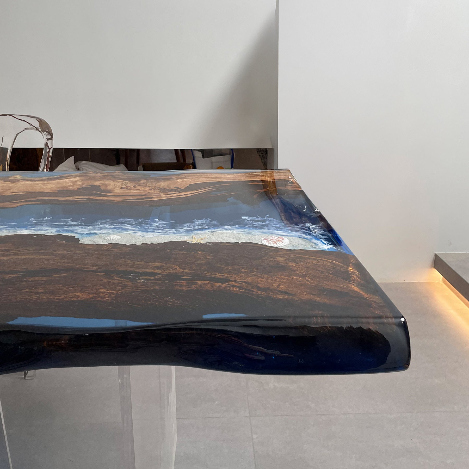 Golden Camphor Wood Epoxy Live Edge Table - Kazanahome