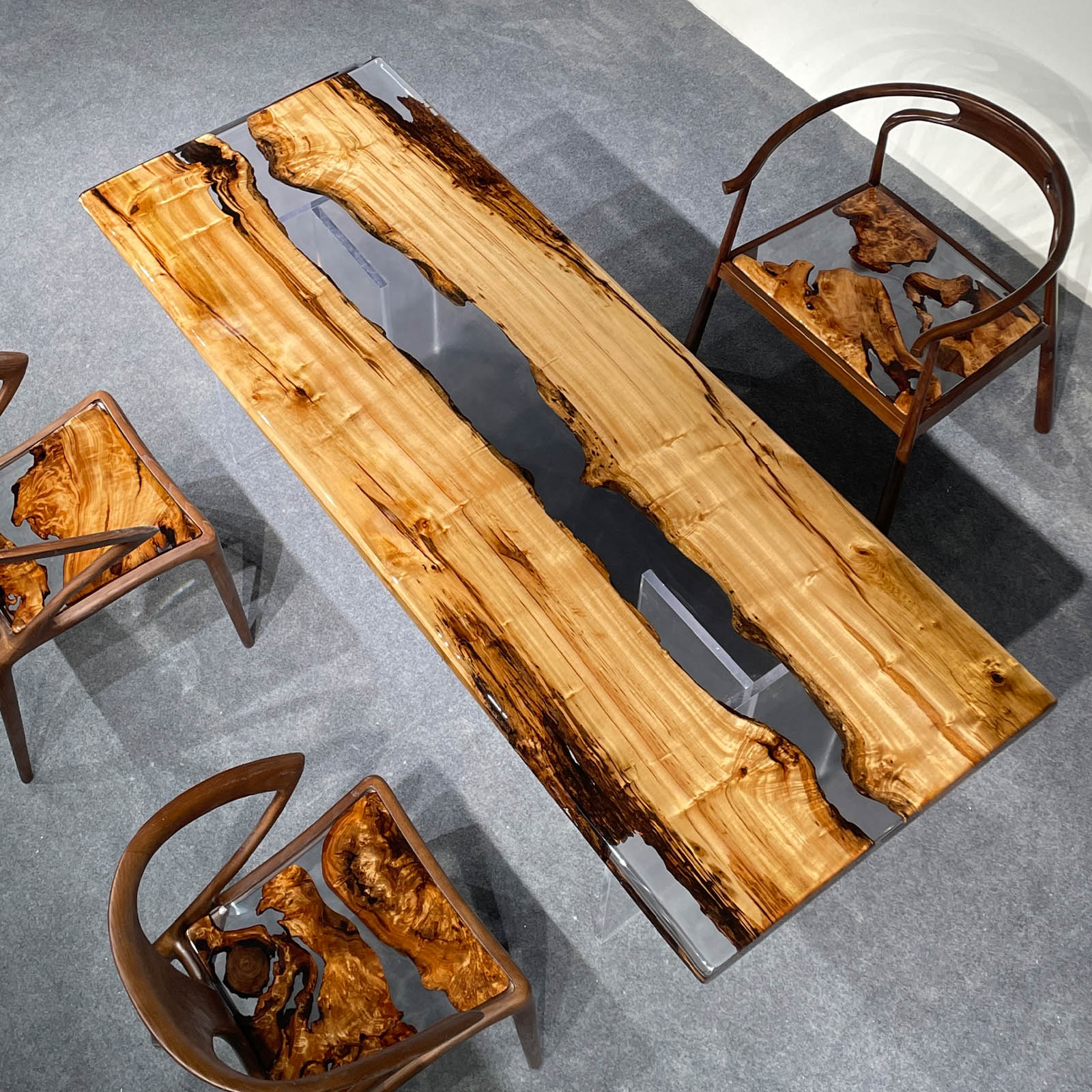 Golden Camphor Wood Epoxy Resin River Table - Kazanahome
