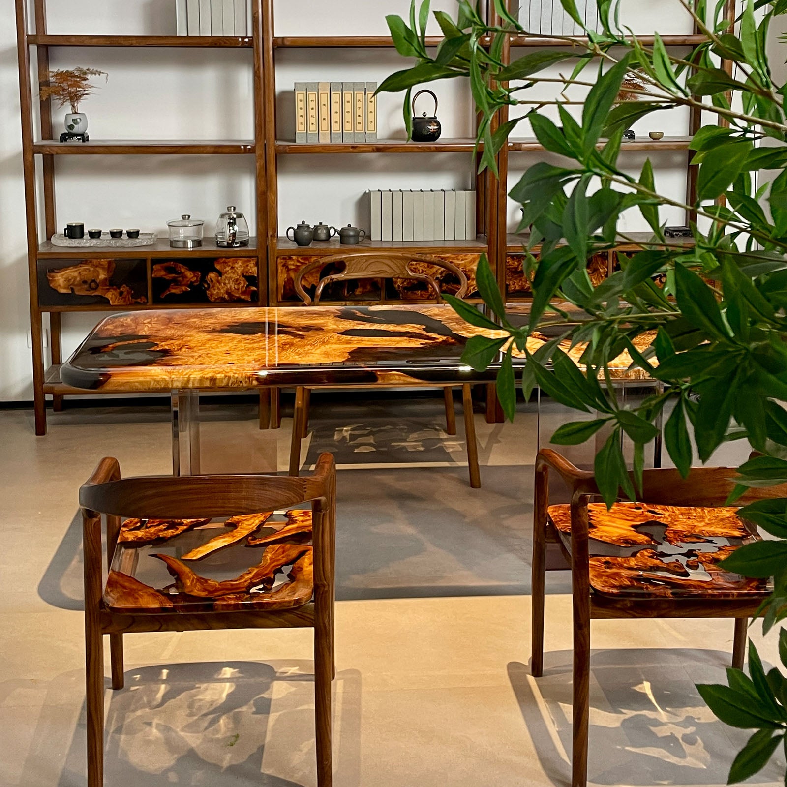 Epoxy Resin Wood Table with Rounded Corners - Kazanahome