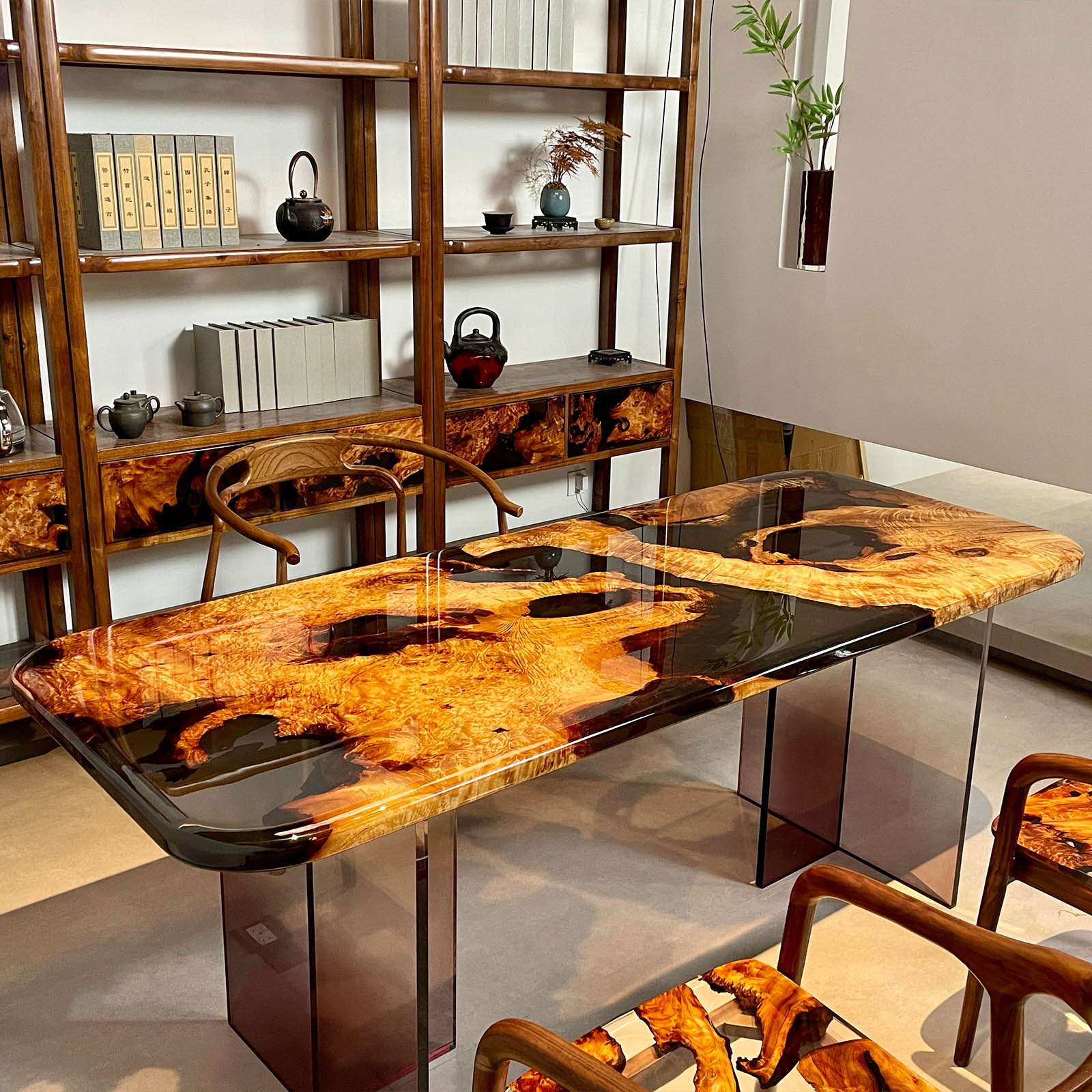 Golden Camphor Wood Table with Epoxy - Kazanahome