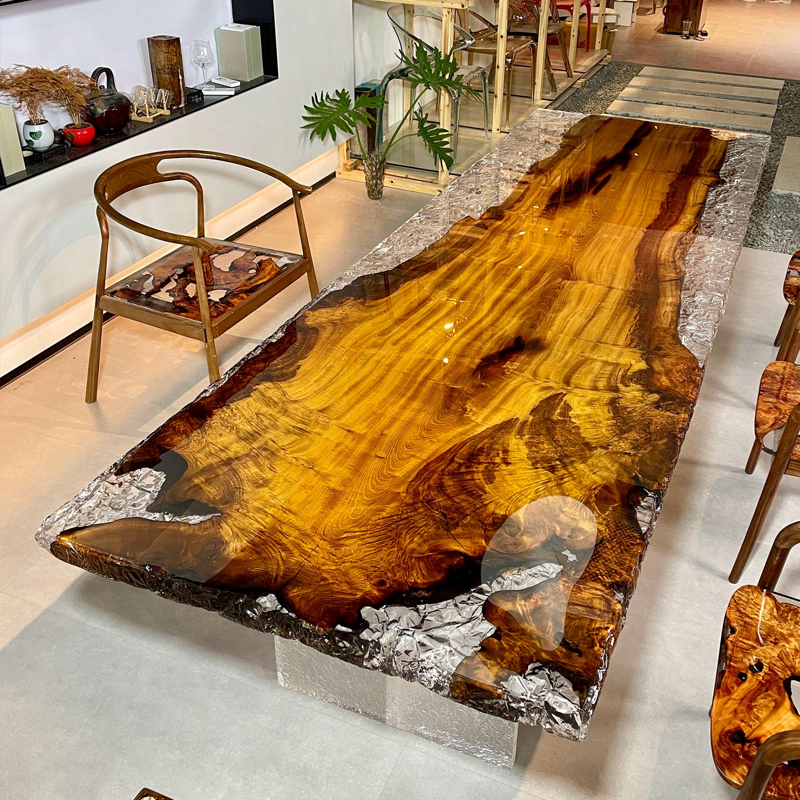 Wood and Ice Crack Epoxy Table - Kazanahome