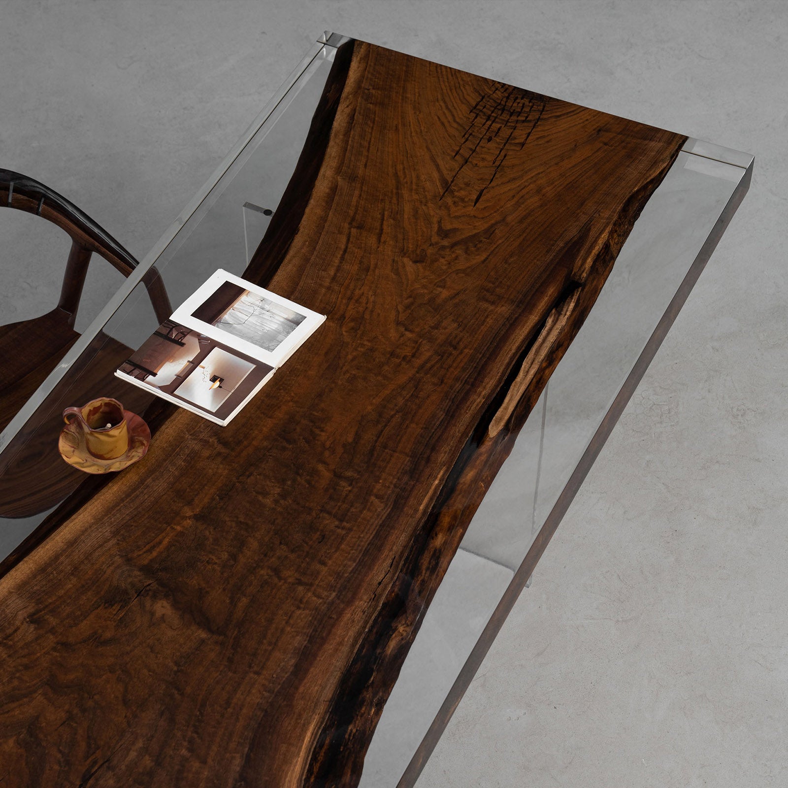 Clear Epoxy Resin and Black Walnut Wood Table - Kazanahome