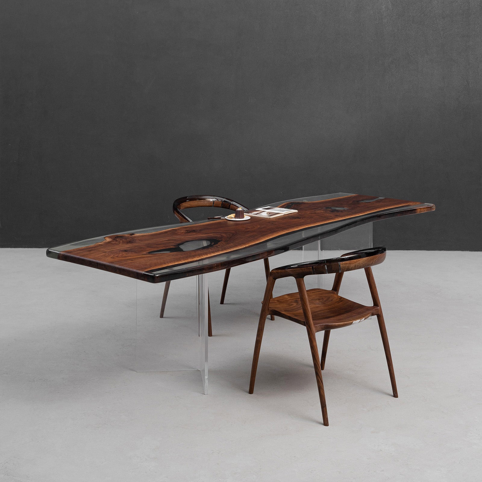 Clear Epoxy Black Walnut Wood Table - Kazanahome