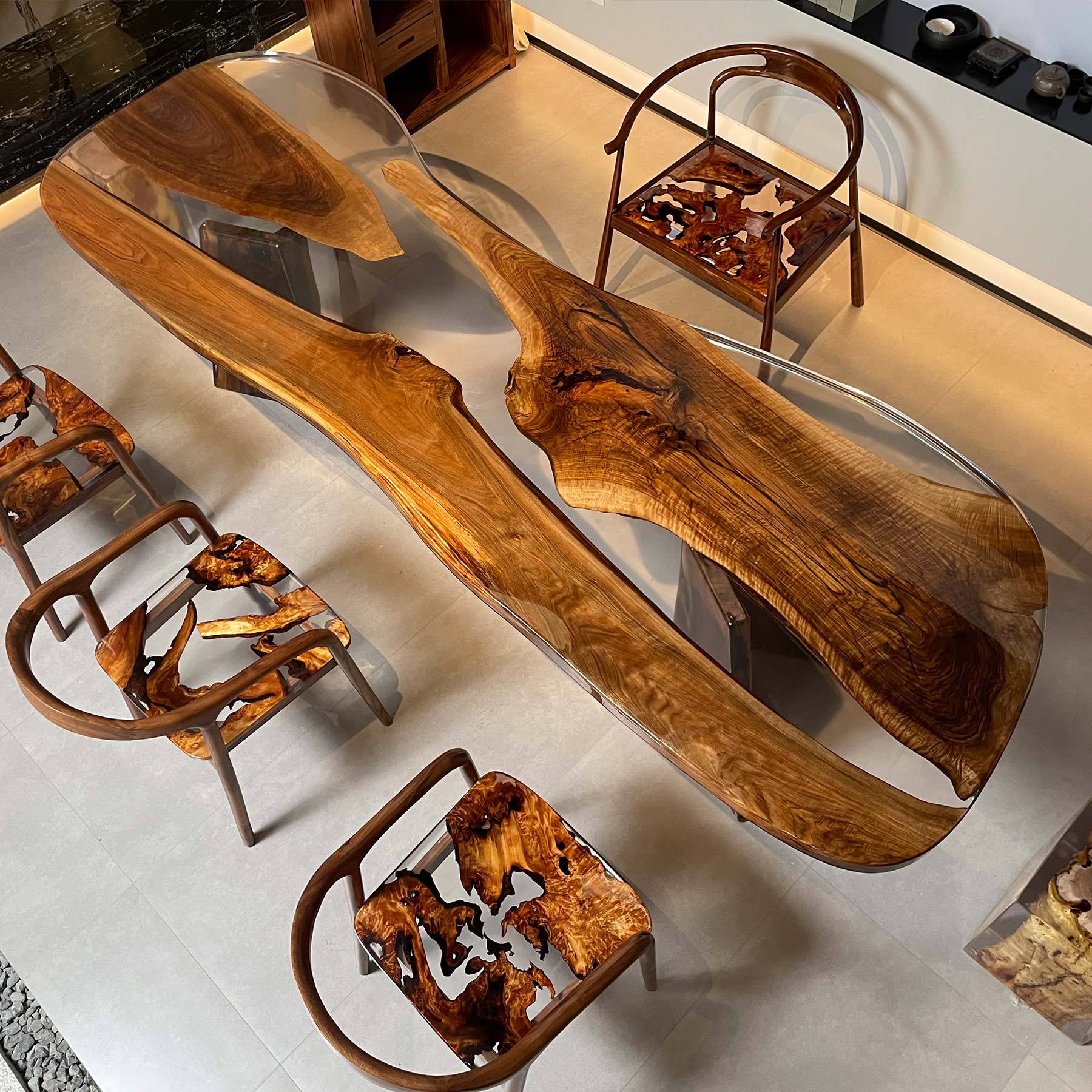 Live Edge Black Walnut Table with Epoxy River Design - Kazanahome