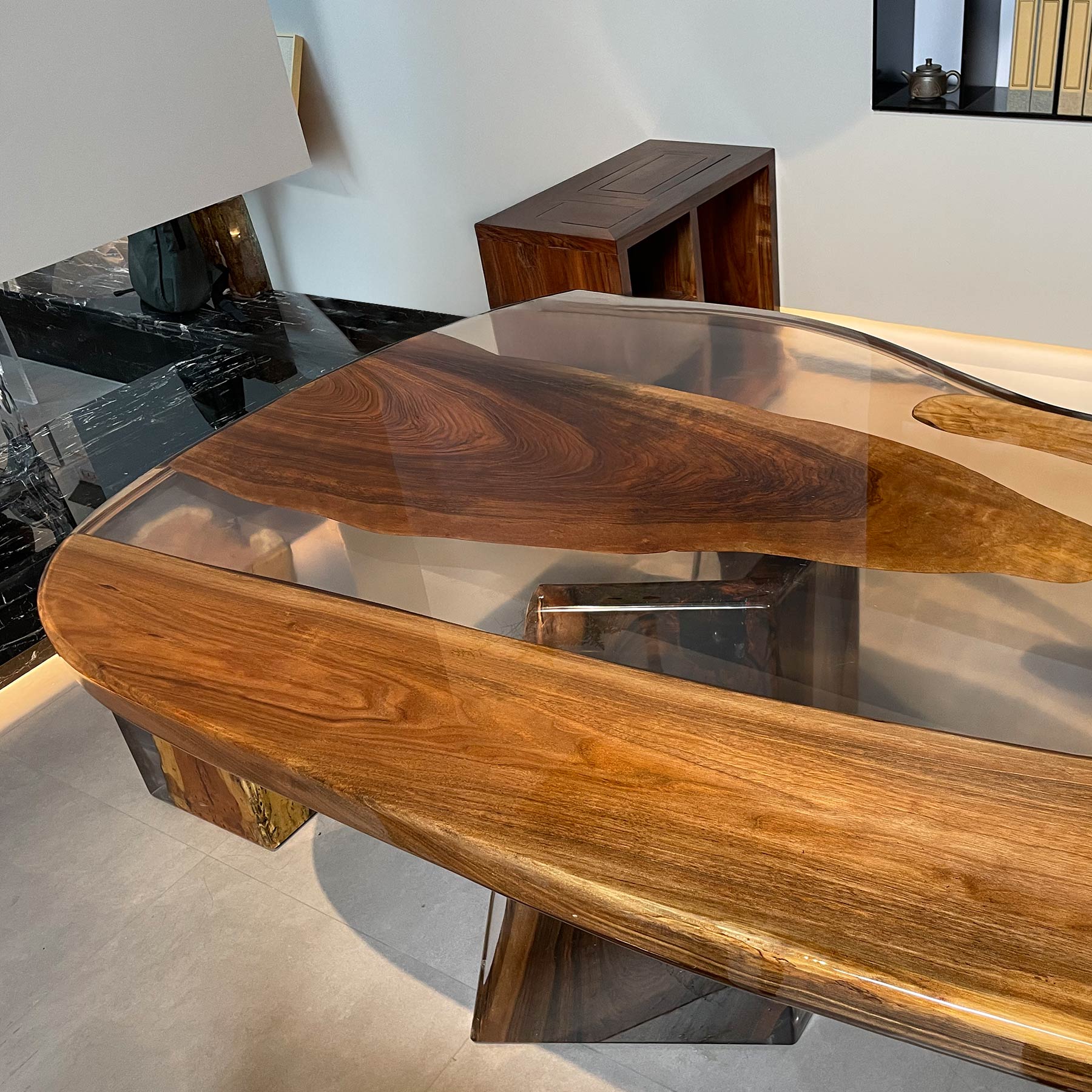 River Epoxy Live Edge Black Walnut Table - Kazanahome