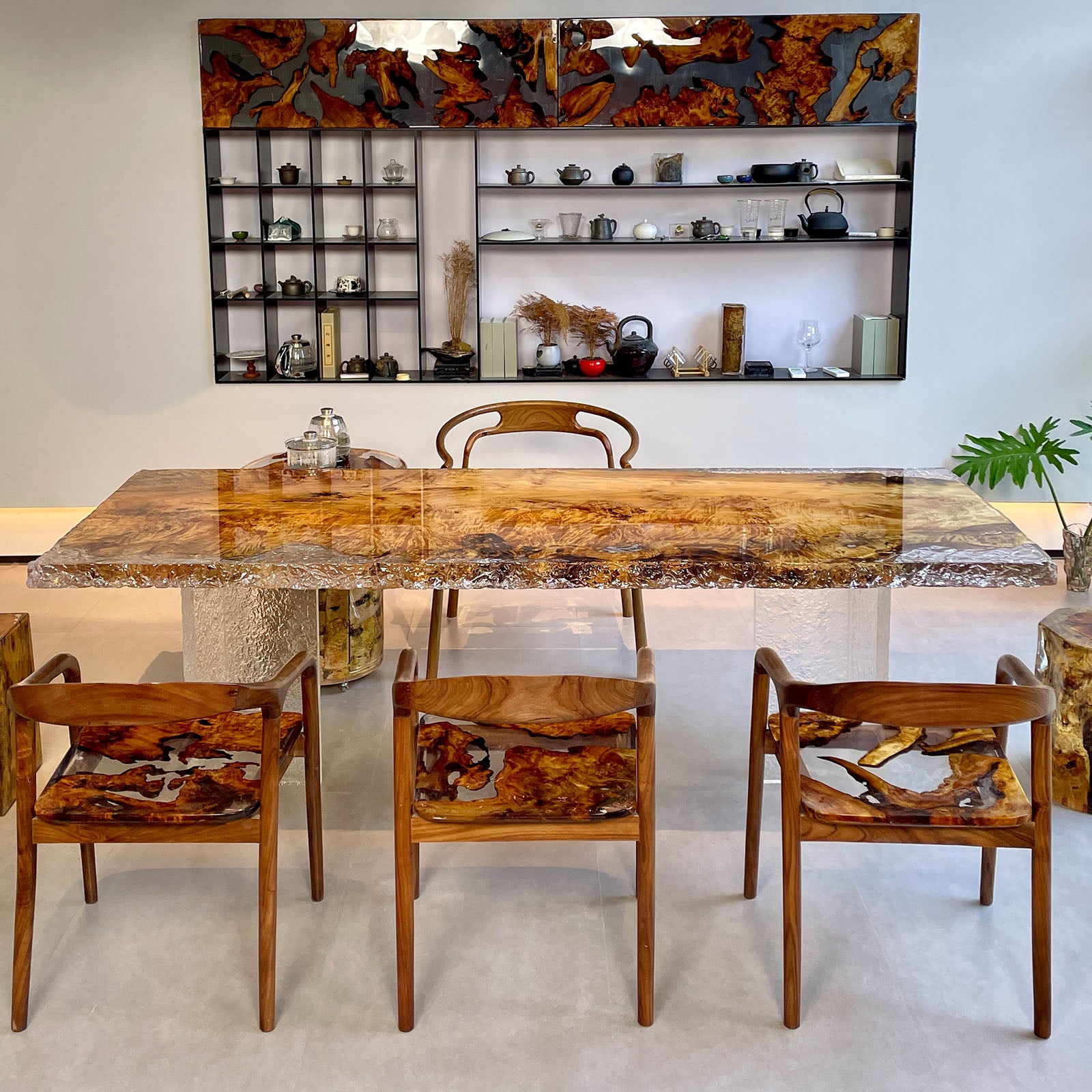 Ice Crack Epoxy Resin Poplar Wood Table- Kazanahome