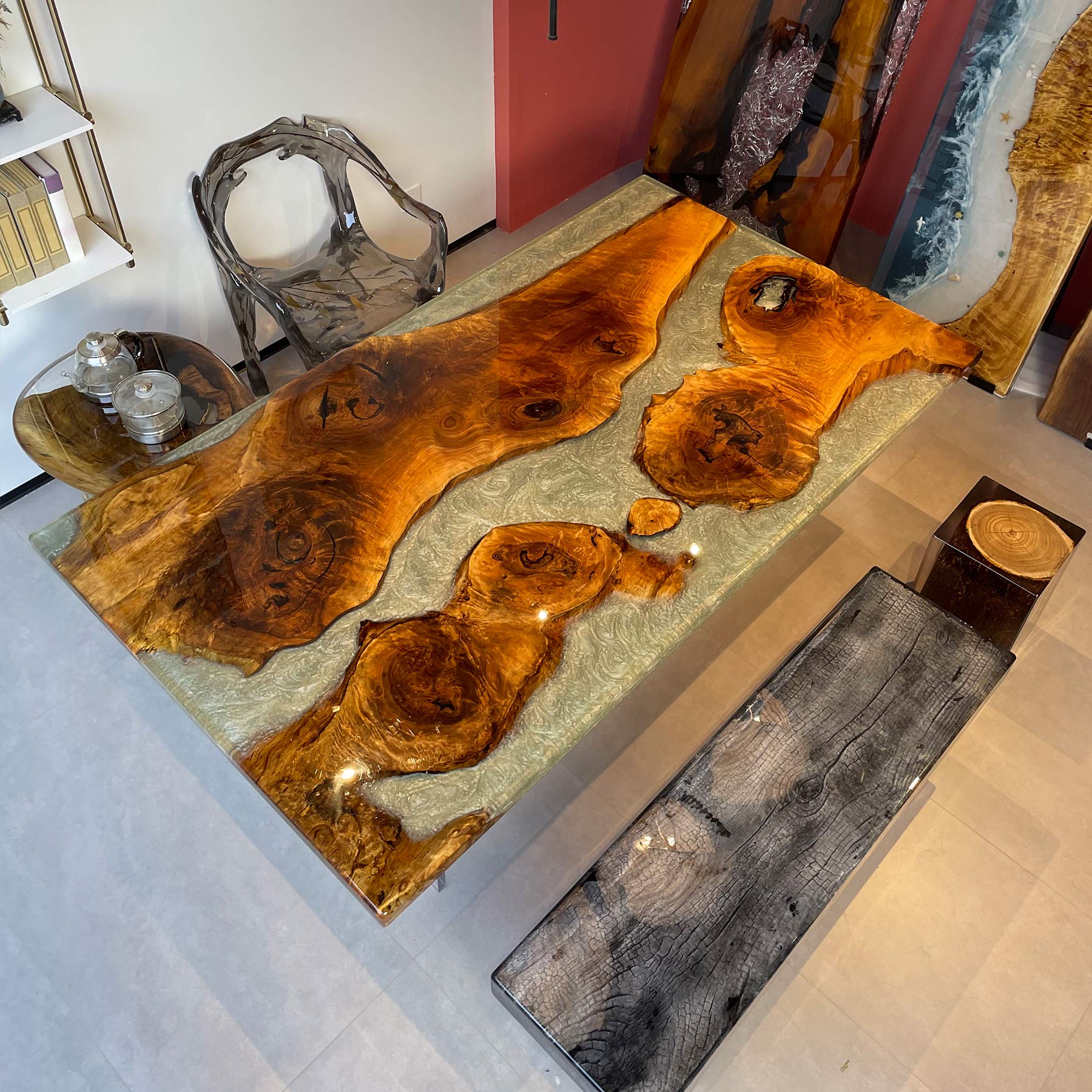 Rectangular Wood Epoxy Resin Table - Kazanahome