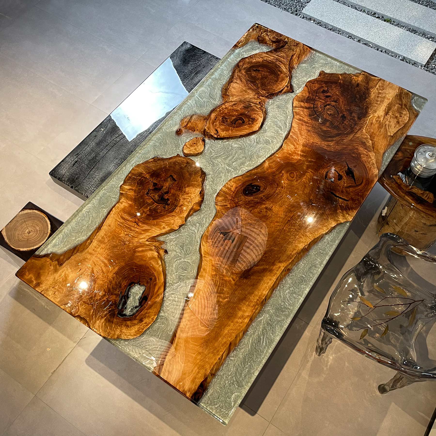 Rectangular Black Walut Epoxy Resin Wood Table - Kazanahome