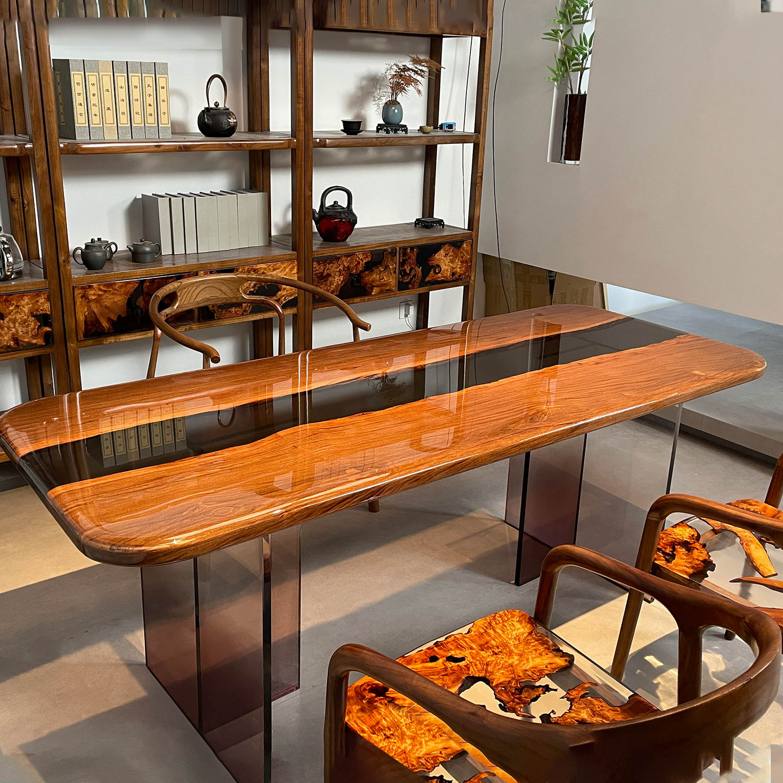 Walnut Wood Table with Epoxy Resin - Kazanahome