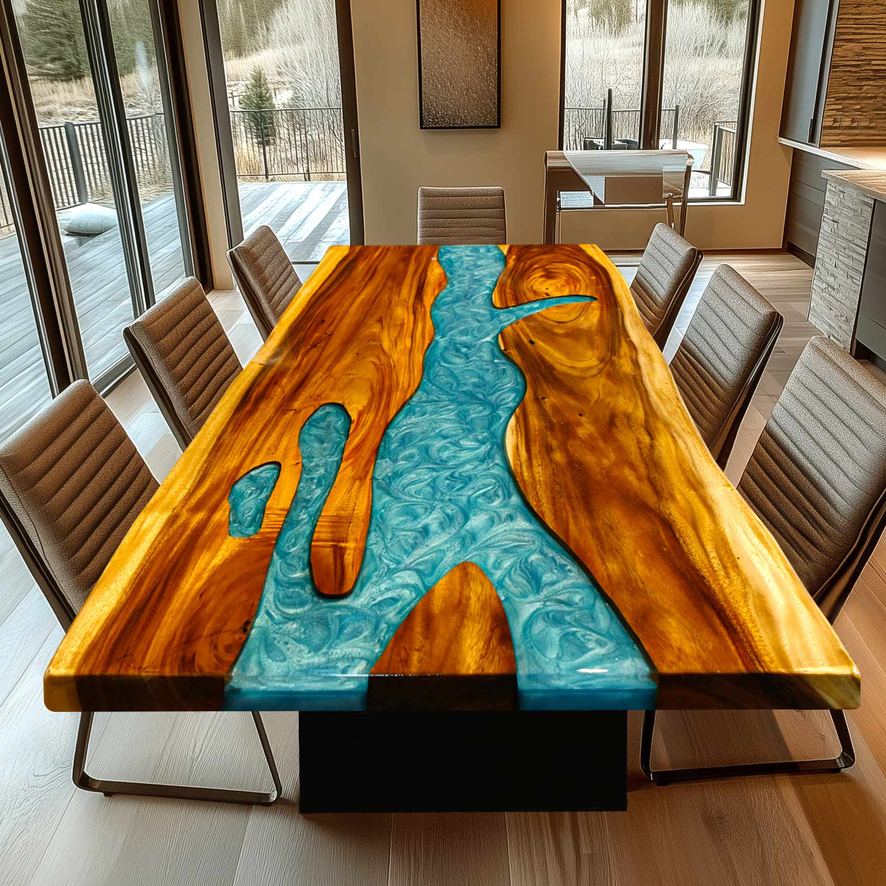 Walnut Wood Epoxy River Table - Kazanahome