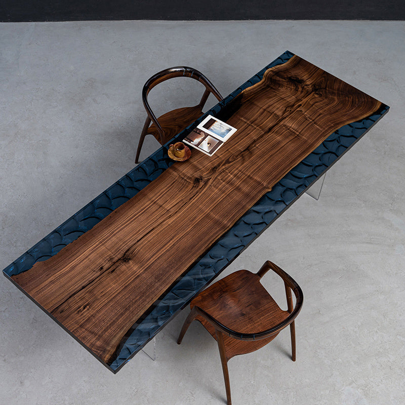 Kazanahome Black Walnut Blue Crystal Dining Epoxy Table