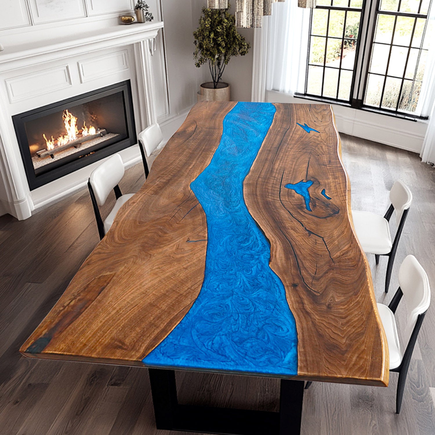 Kazana Home Black Walnut Blue Epoxy Tables