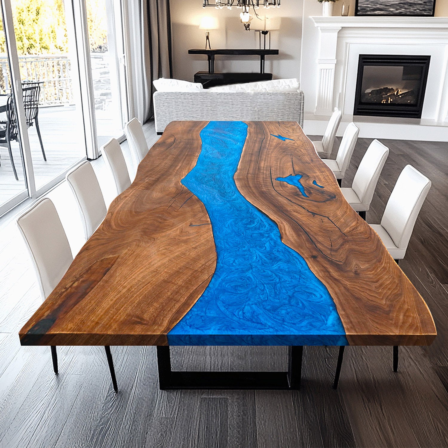 Black Walnut Blue Epoxy Table Live Edge 42"Wx 96"L - KAZANA HOME