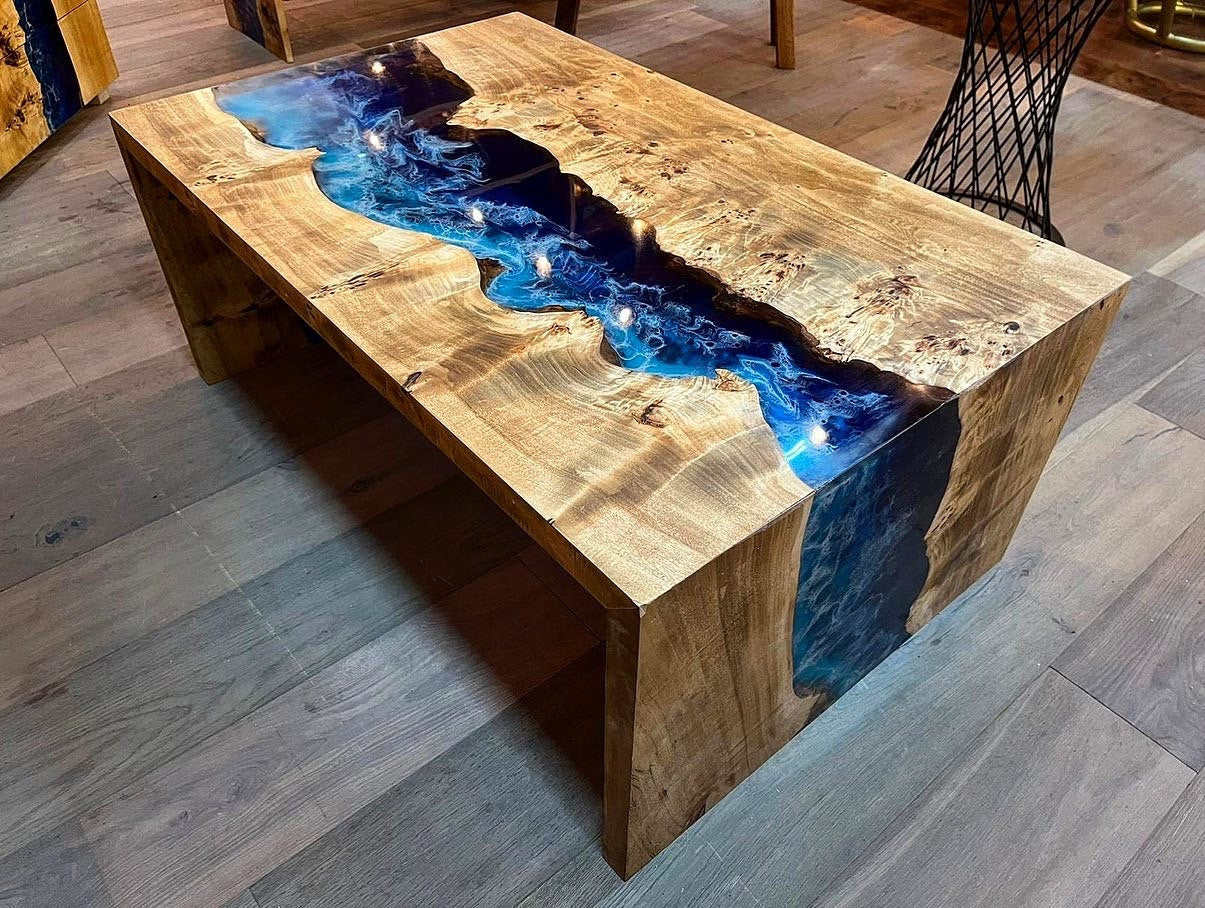 Waterfall Wood Resin Epoxy Table
