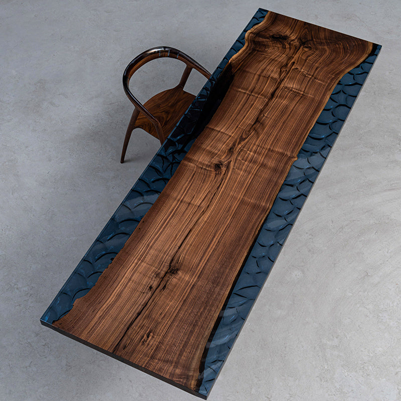 Black Walnut Blue Crystal Dining Epoxy Table kazanahome