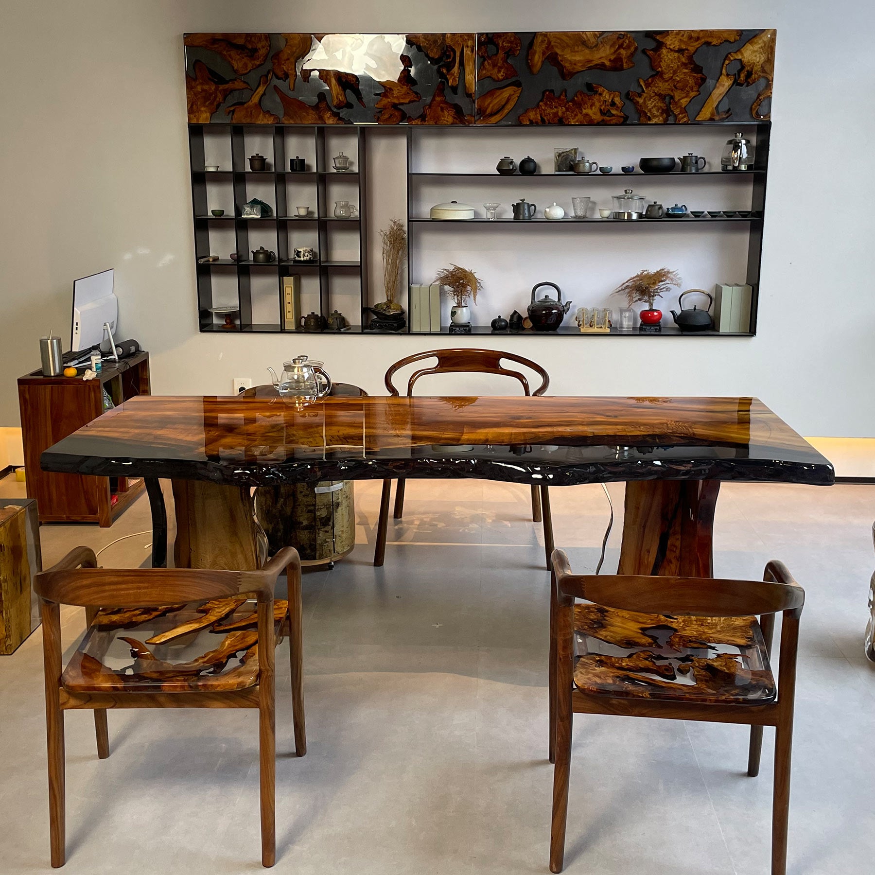 Live Edge Golden Camphor Epoxy Resin Table - Kazanahome