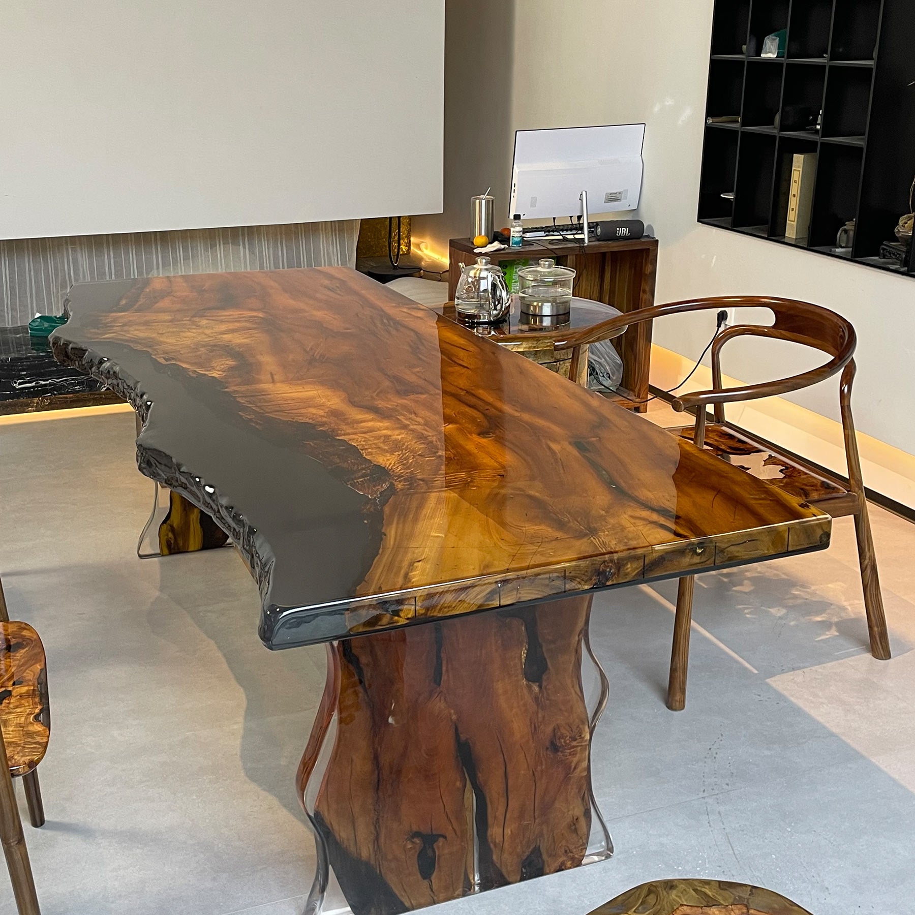 Epoxy Resin and Live Edge Golden Camphor Table - Kazanahome