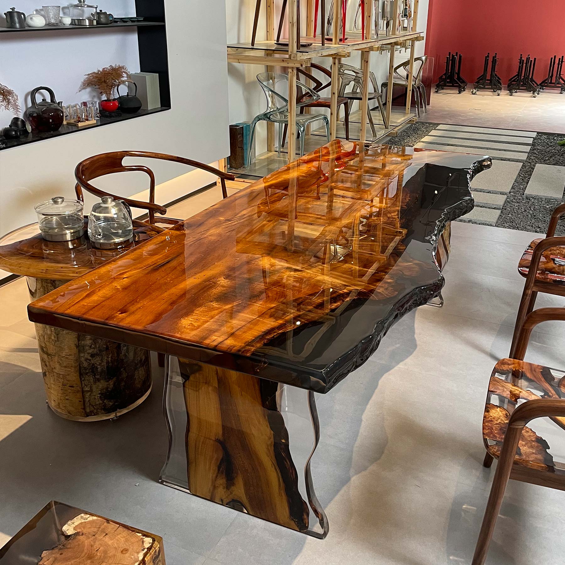 Live Edge Golden Camphor Wood Epoxy Table - Kazanahome