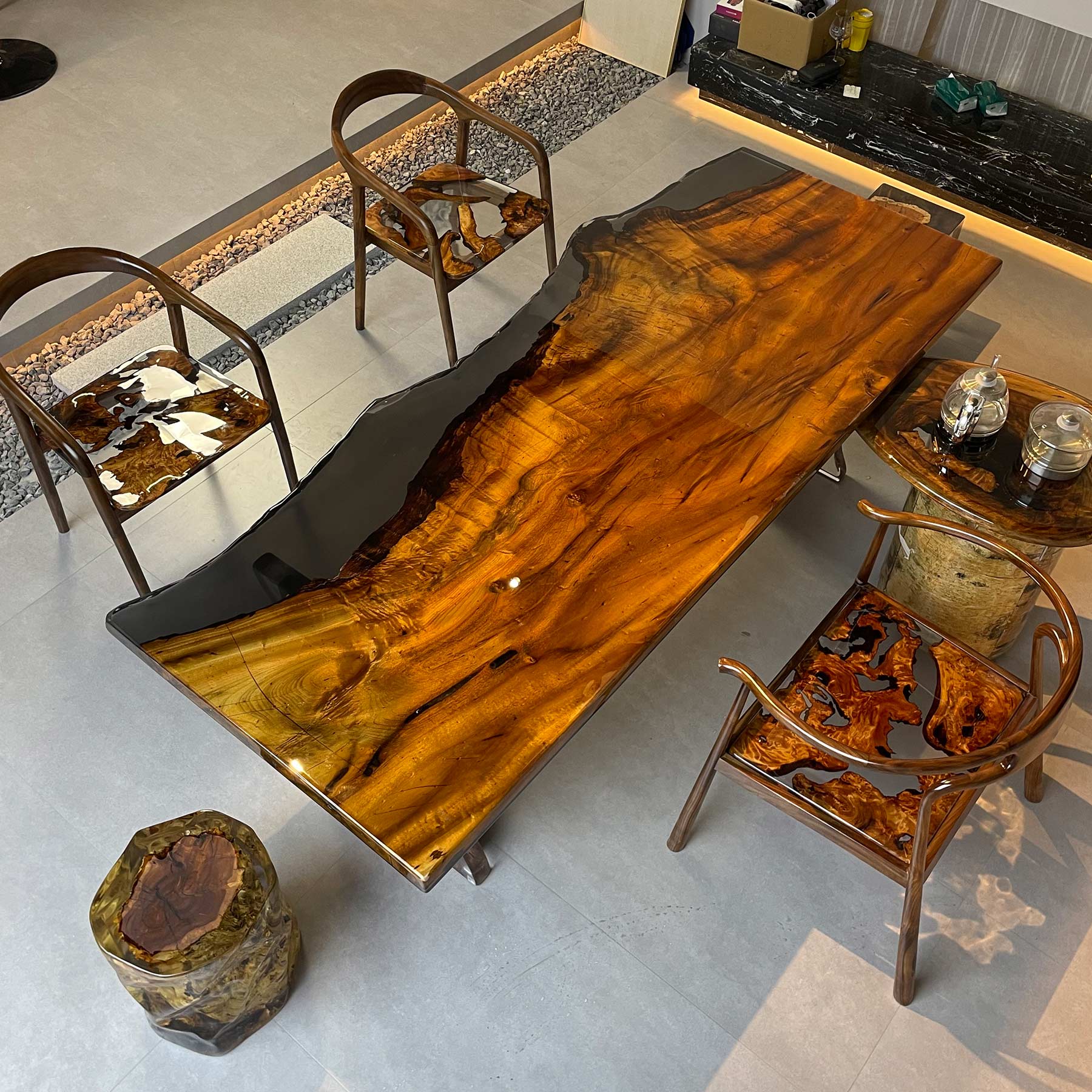 Golden Camphor and Epoxy Live Edge Wood Table - Kazanahome