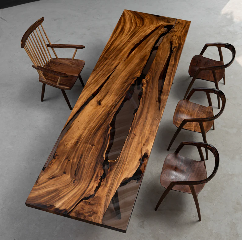 Custom Walnut Epoxy Table Balance $3,427.52 for Nina