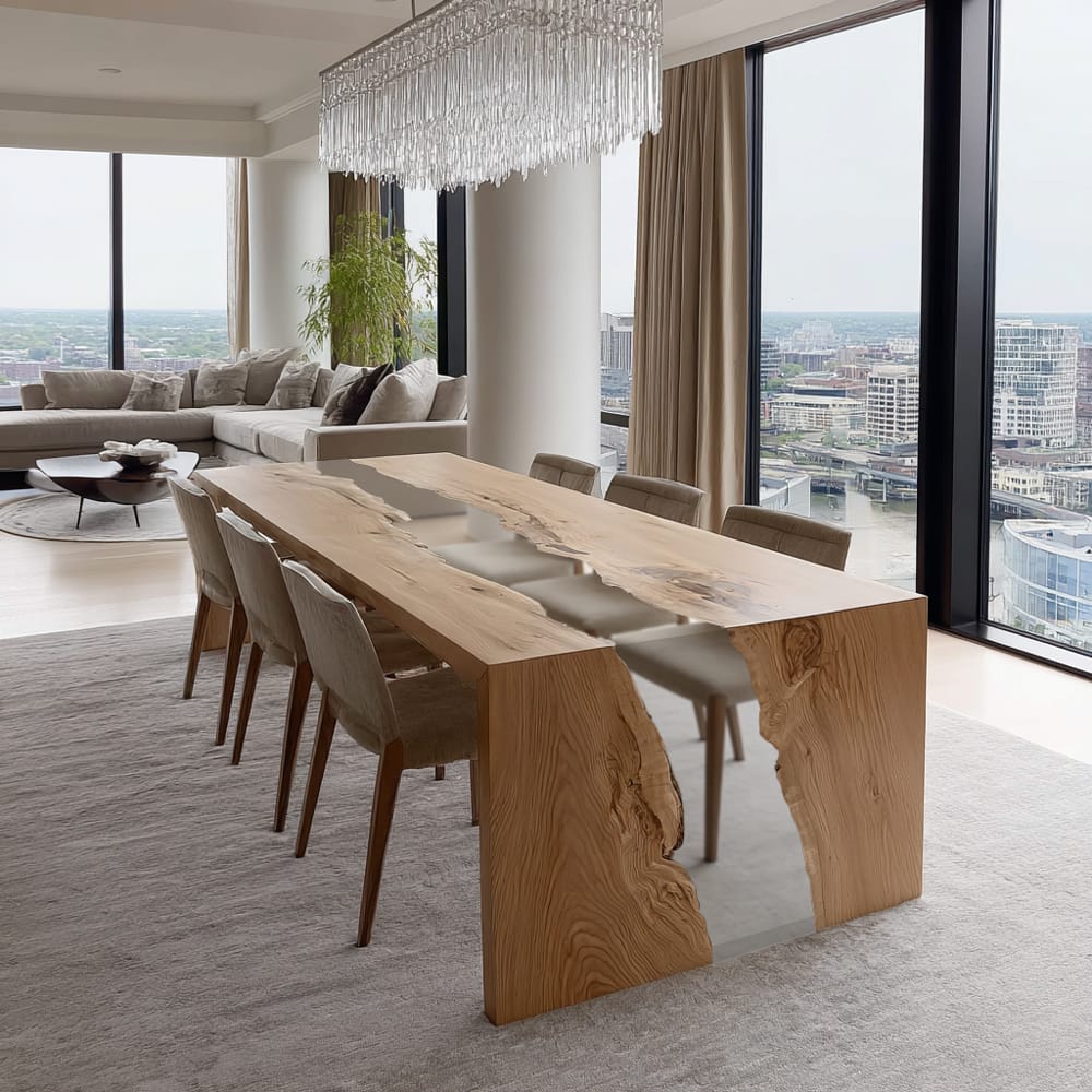Olive Waterfall Clear River Epoxy Table in San Francisco