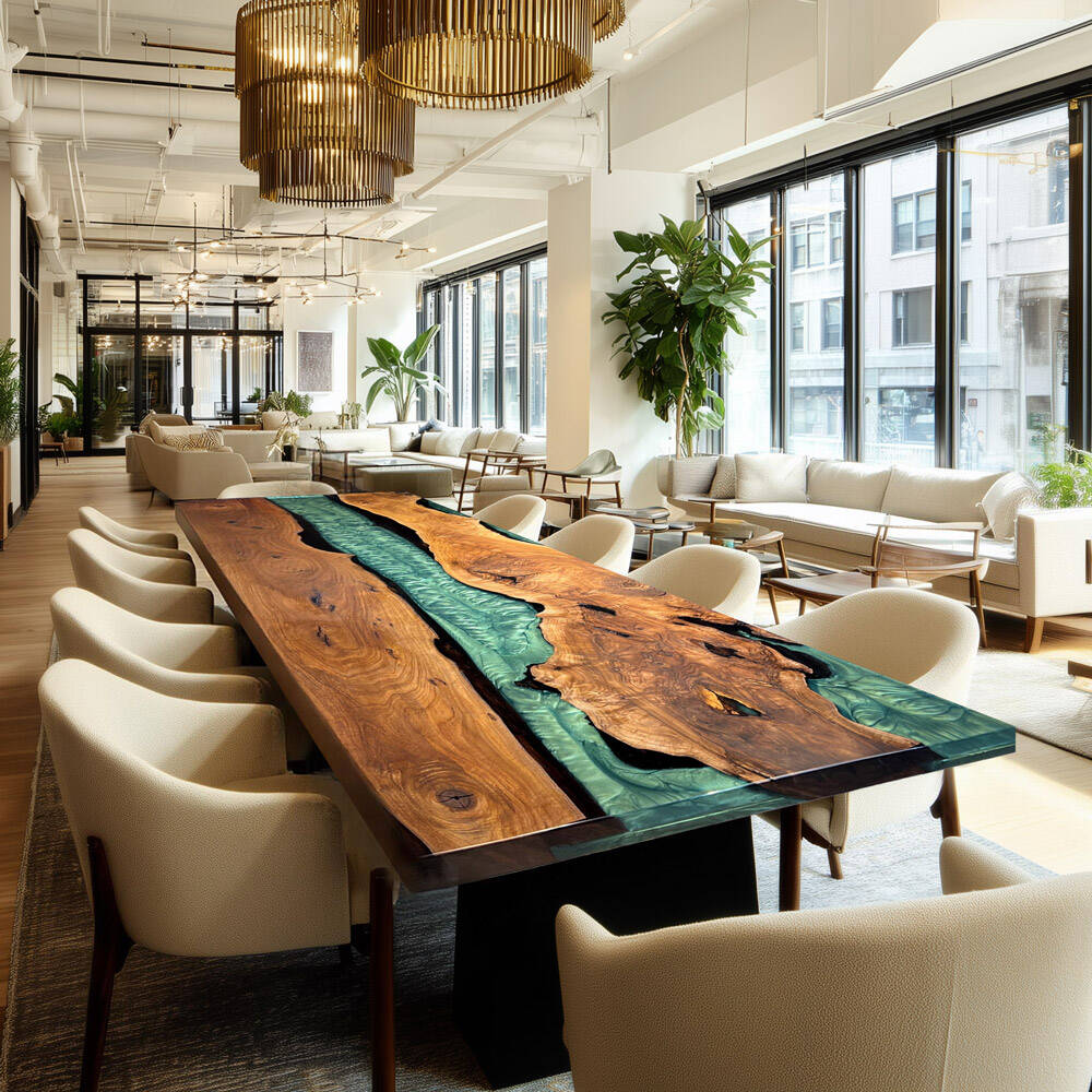 Luxurious Blackened Edge Walnut & Deep Green Epoxy Table for Modern Organic Dining Rooms in Atlanta