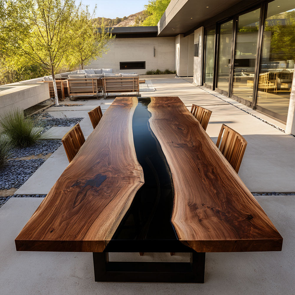 Black Walnut & Black Epoxy Table for Upscale Hospitality Party in Manhattan