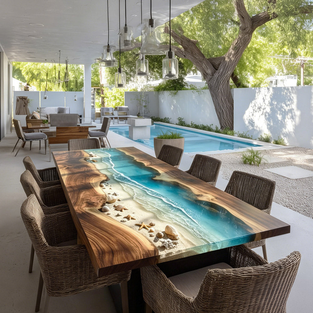 Walnut Epoxy Table for Coastal Living Spaces in New York