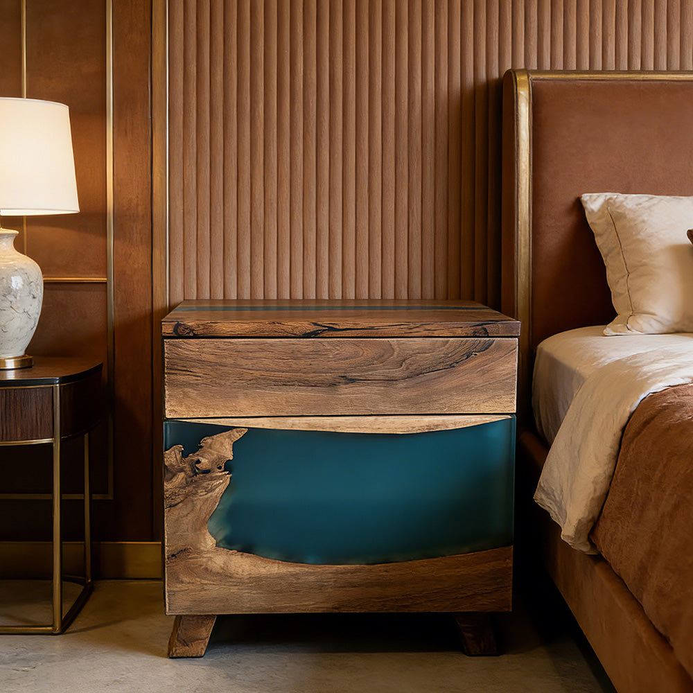 Modern Walnut Wood Beside Epoxy Table in Seattle
