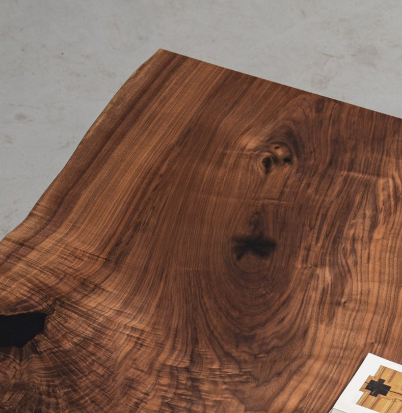 kazanahome Modern Live Edge Walnut solid wood Dining Table with Black Tapered Steel Legs