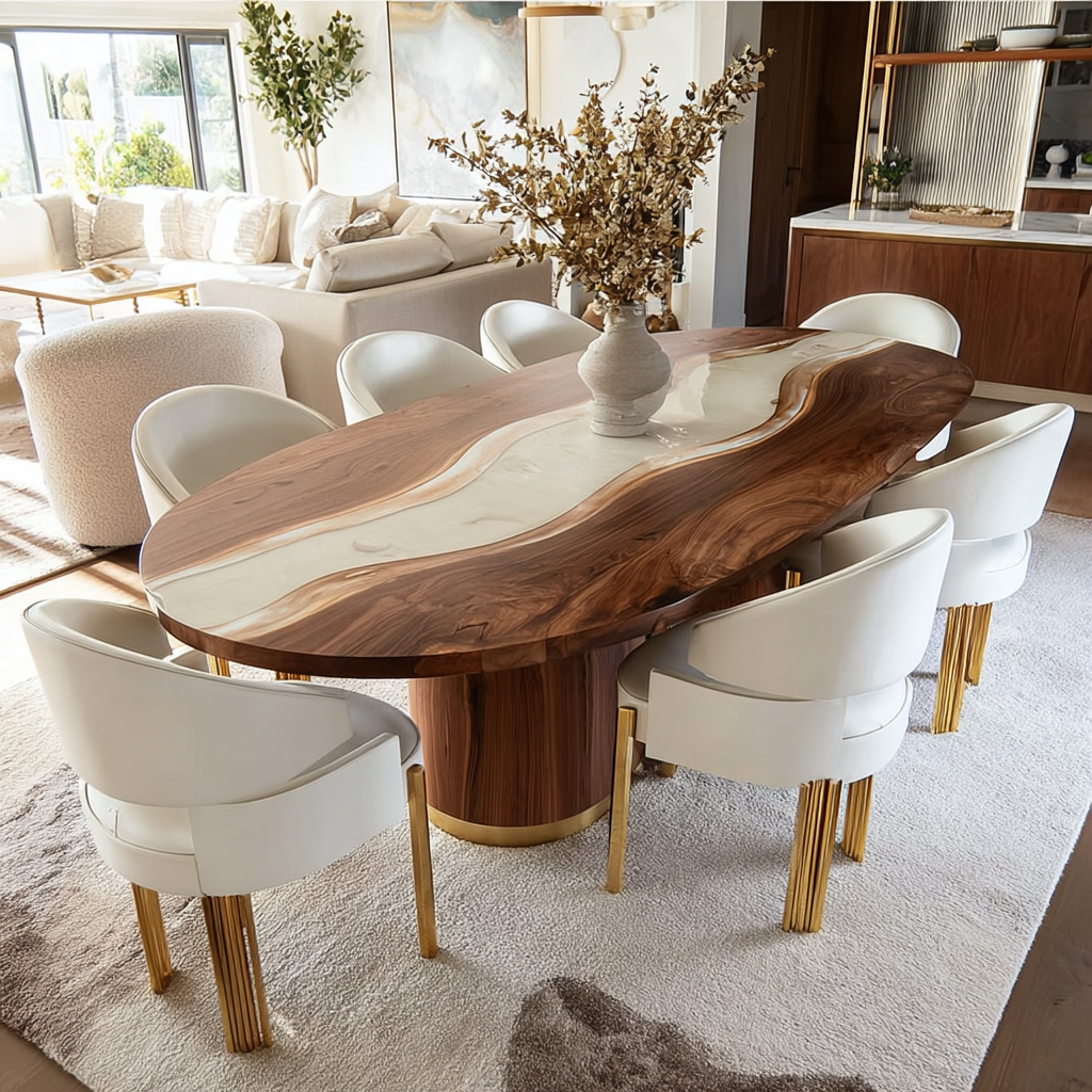 Walnut & Pearl White Epoxy Table Luxury for Dining Rooms & Family Gatherings in Phoenix