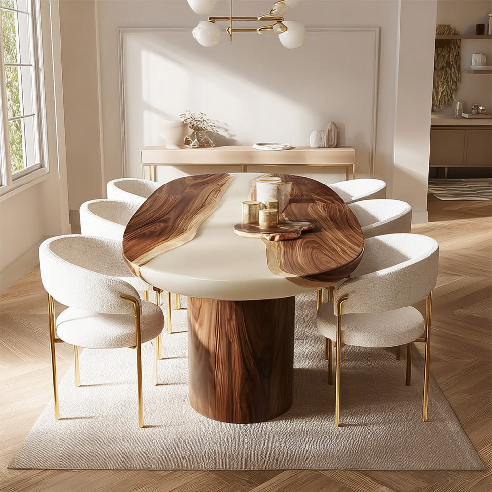 Nordic Style Oval Walnut & Pearl White Epoxy Table Luxury for Dining Rooms & Family Gatherings in Phoenix