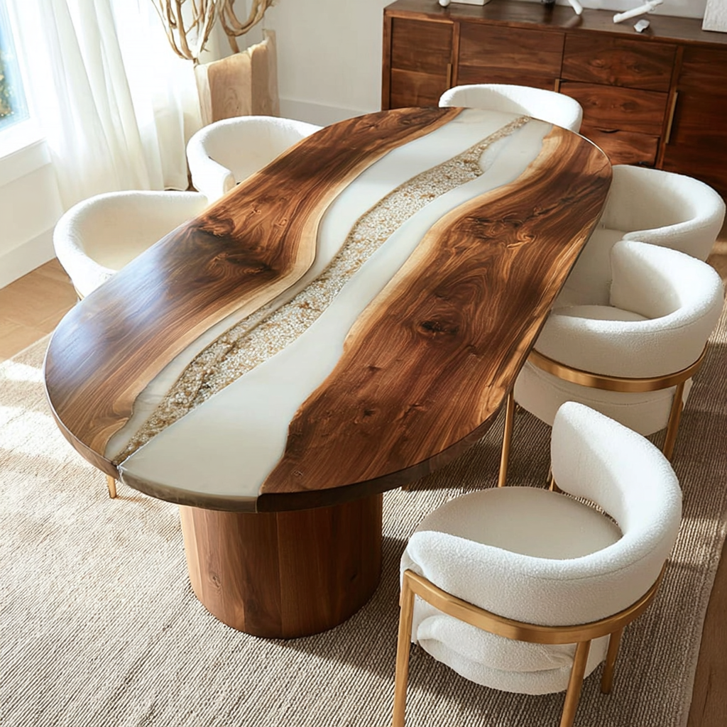 Oval Walnut Epoxy Table Luxury for Dining Rooms & Family Gatherings in Phoenix
