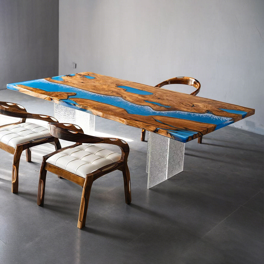 KAZANAHOME Blue Wave River Resin Epoxy Table