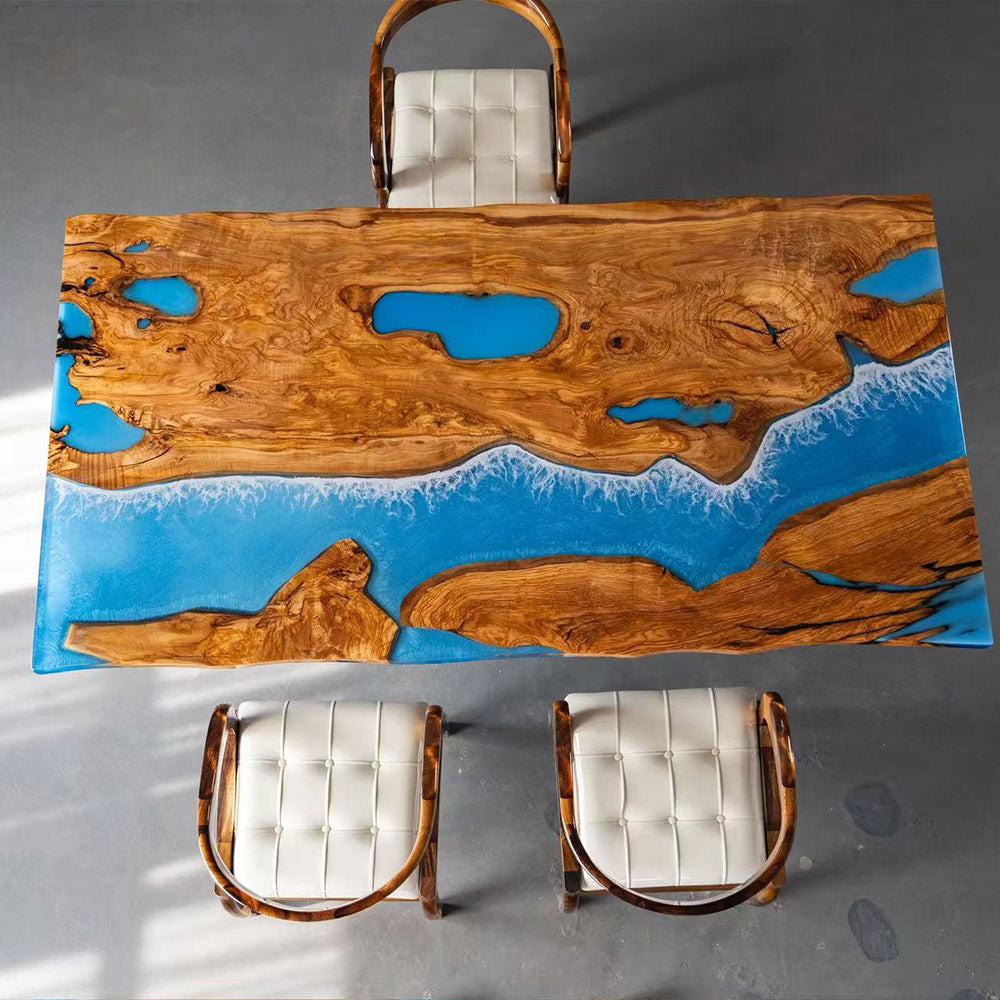 KAZANAHOME Olive Wave River Resin Epoxy Table