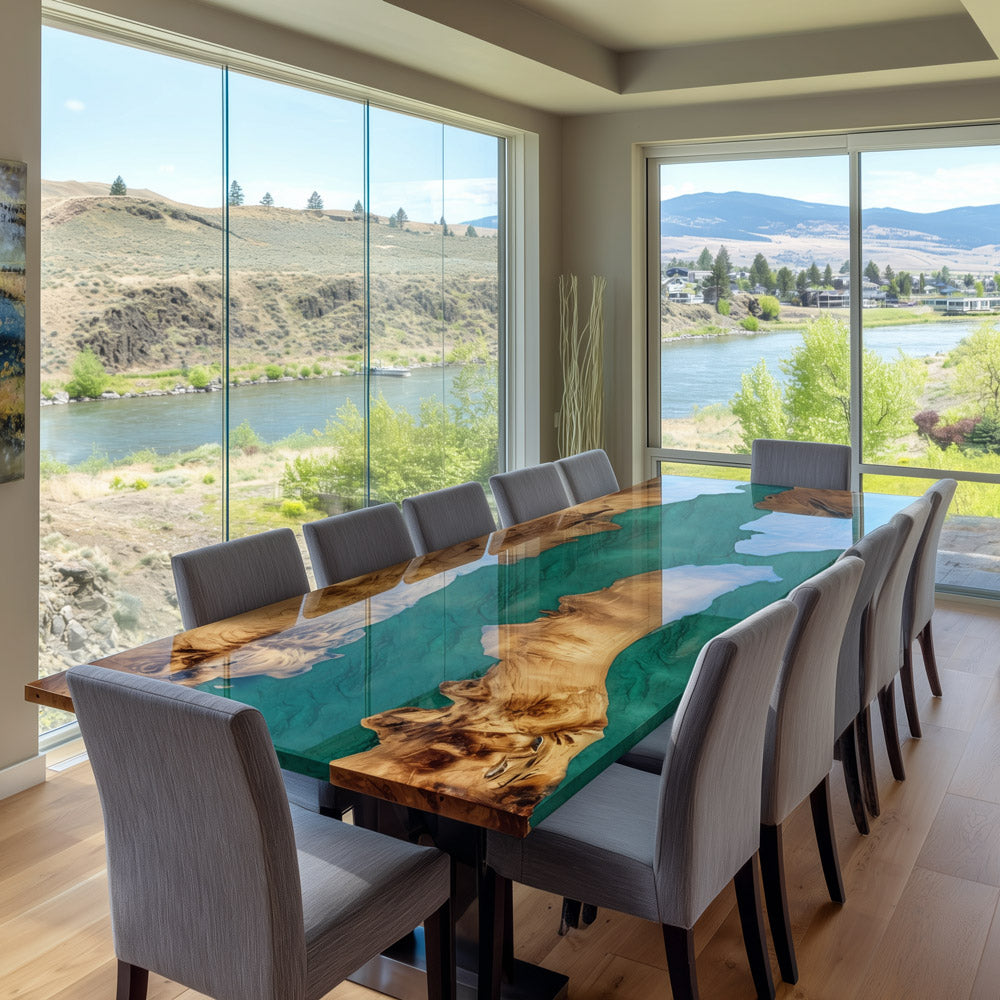 Olive Green River Epoxy Table - High-Contrast American Decor KCT117 in Beverly Hills