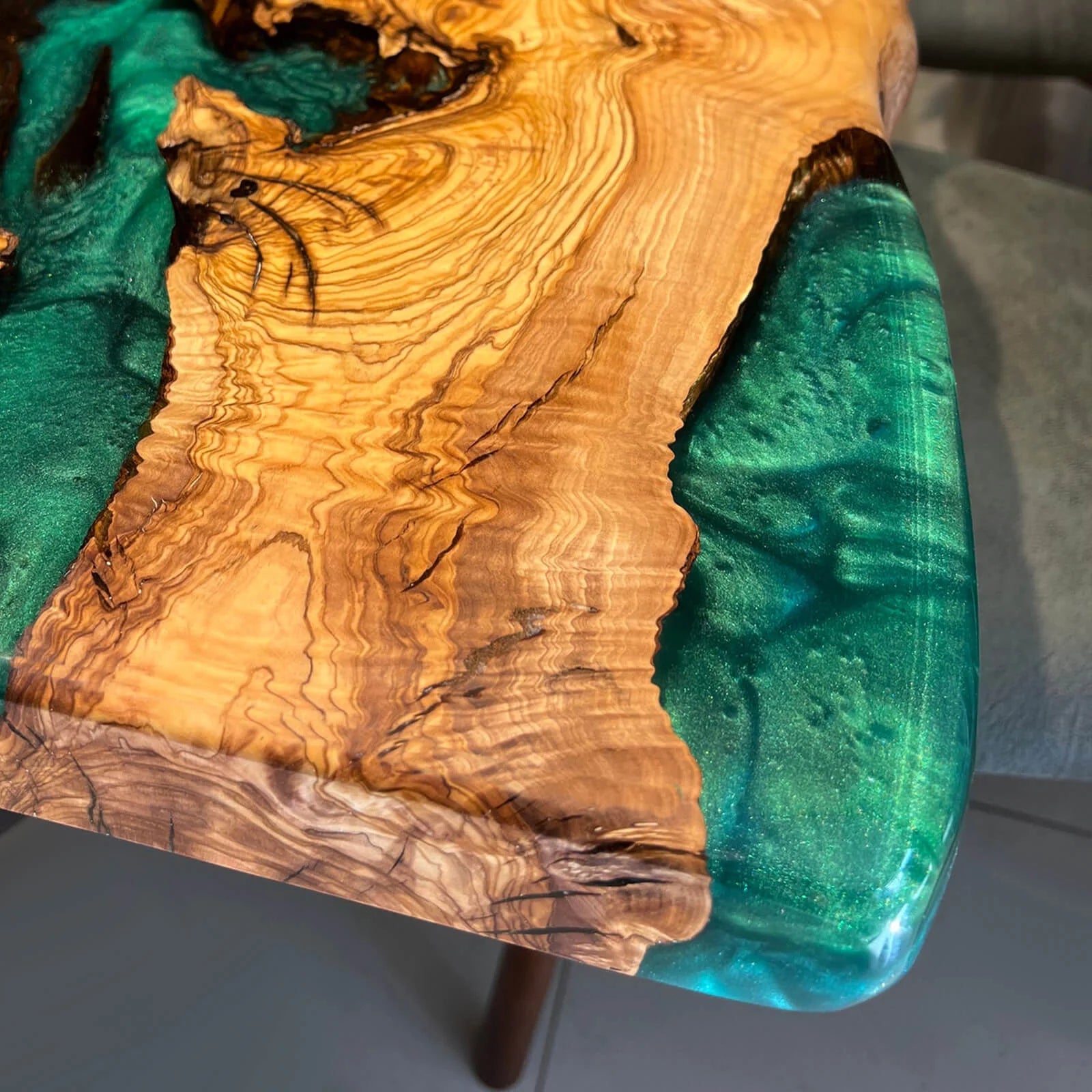 Custom Olive Live Edge Resin Epoxy Table in Seattle