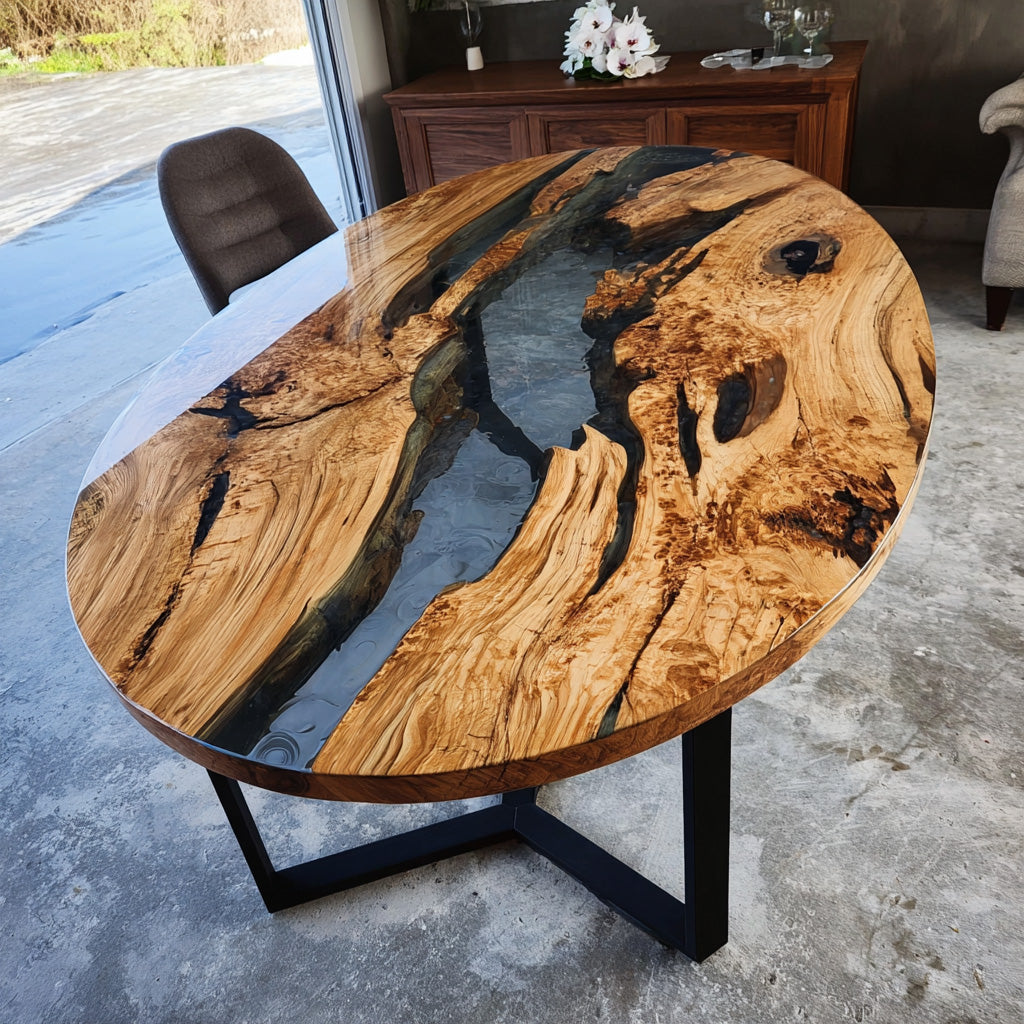Olive Oval Epoxy Resin Table