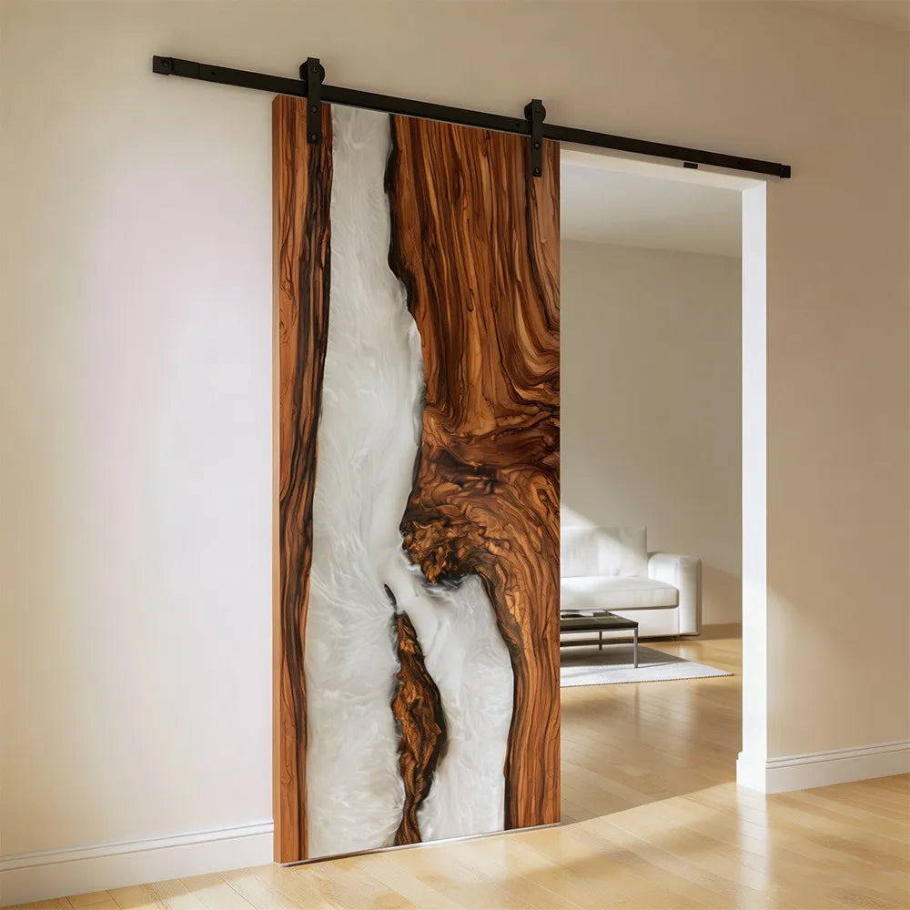 Olive Pearl White Epoxy Resin Sliding Barn Door | EBD16 | Chicago Project