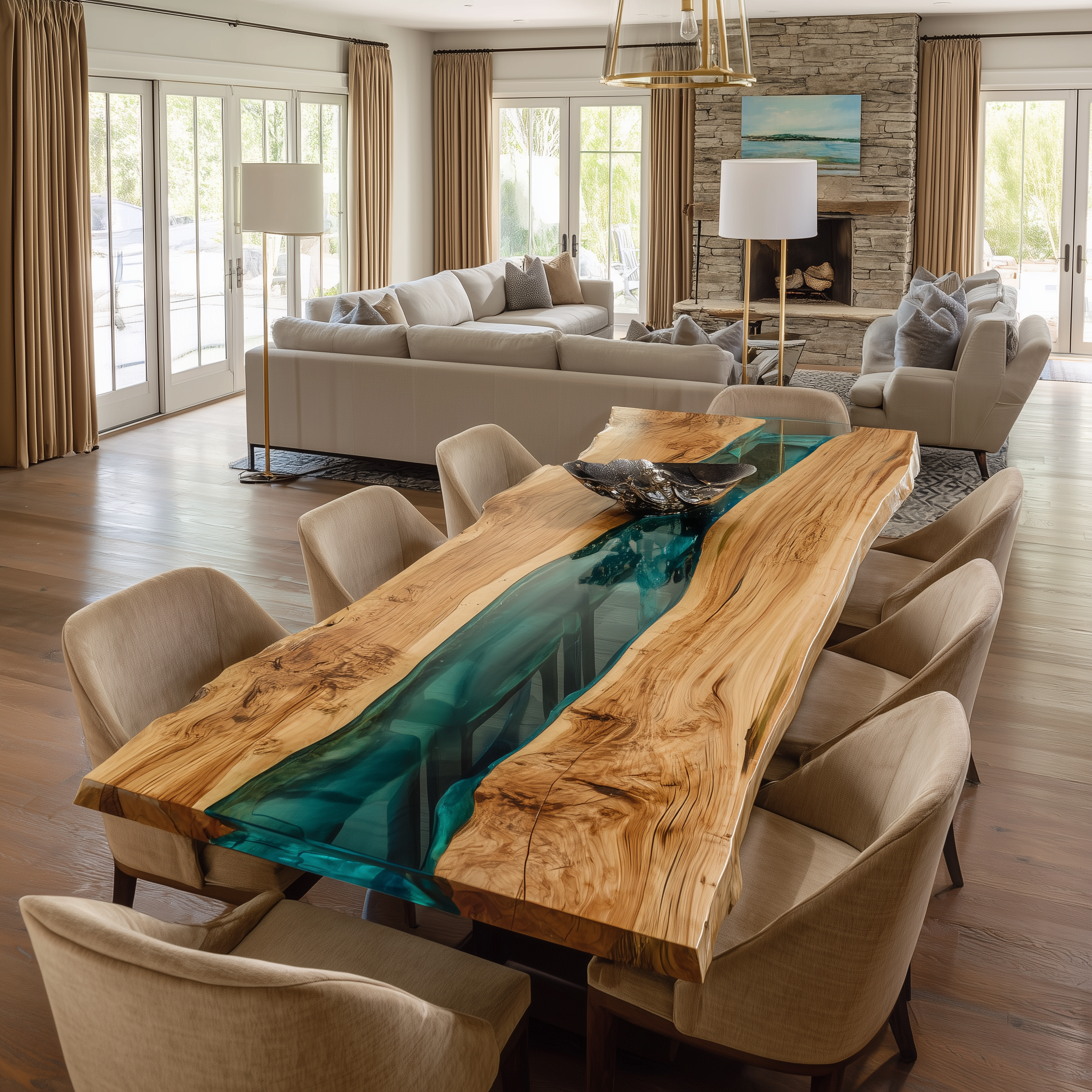 Luxury Symmetrical Olive Epoxy Table for Private Tasting Rooms KCT109 in Dallas