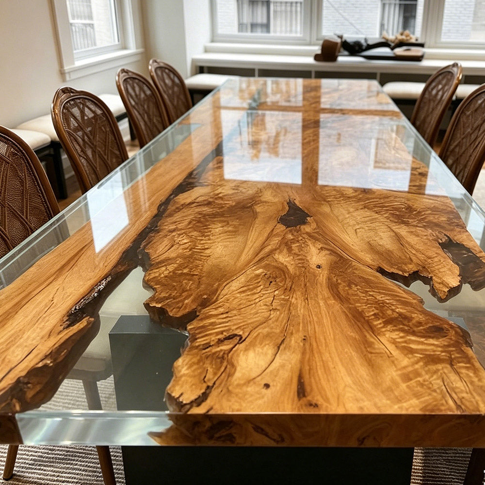 Olive Wood Clear Resin Set - Optical Design for Gourmet Spaces & Modern Dining KCT86 in Los Angeles