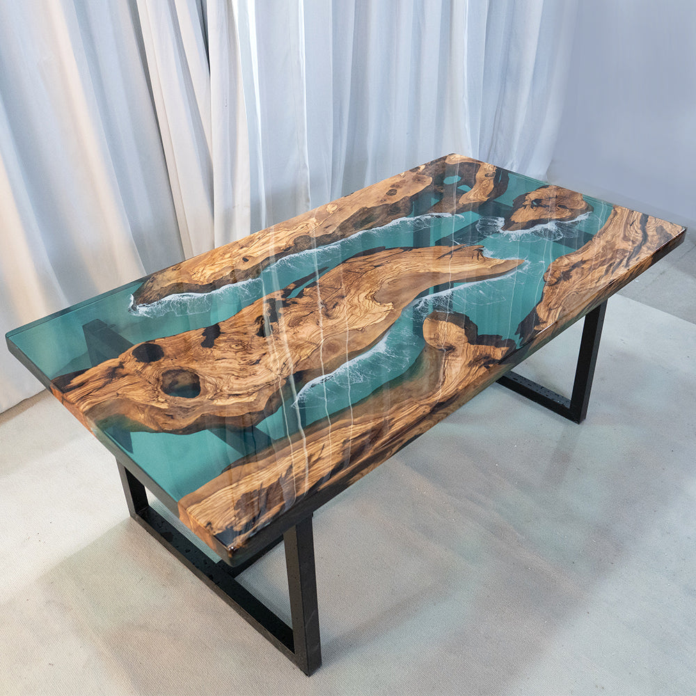 Olive Wood Epoxy Table Dining Tables-Kazanahome