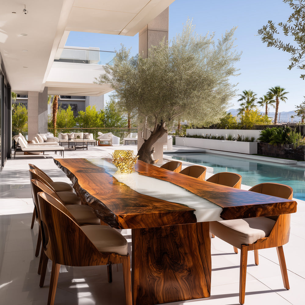 Walnut Epoxy Table - Luxury Finish for Exclusive Poolside Villas and in New OrleansPenthouses