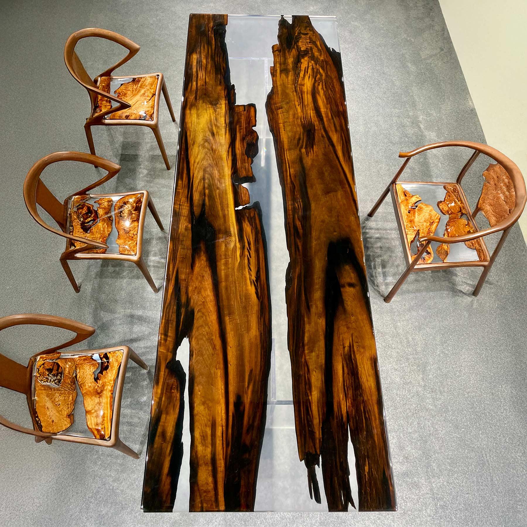 Clear Epoxy Resin Wooden River Style Center Dining Table - Kazanahome