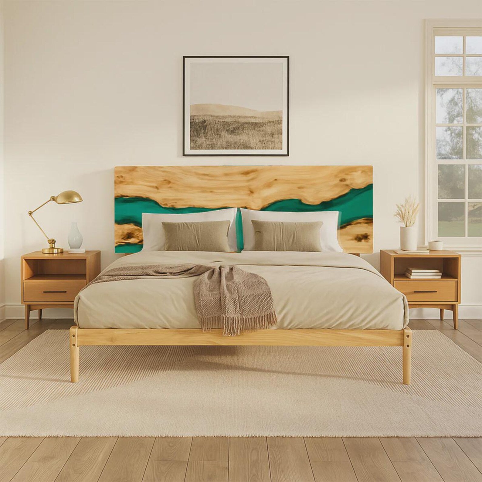 Handcrafted Poplar Green River Epoxy Headboard in Boston